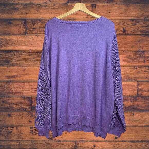 Roaman's Lavender Eyelet Long Sleeve Lightweight Sweater Size 22/24 - Picture 2 of 6